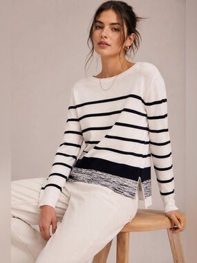 Halogen Nautical Stripe Side Zip Sweater Coastal Chic Petite Small